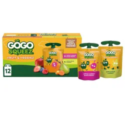 GoGo SqueeZ Fruit & VeggieZ No Sugar Added Applesauce and Puree Apple Pear Carrot and Apple Carrot Mixed Berry Variety Pack - 3.2oz/12ct