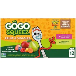 GoGo SqueeZ Fruit & VeggieZ No Sugar Added Applesauce and Puree Apple Pear Carrot and Apple Carrot Mixed Berry Variety Pack - 3.2oz/12ct