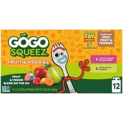 GoGo SqueeZ Fruit & VeggieZ No Sugar Added Applesauce and Puree Apple Pear Carrot and Apple Carrot Mixed Berry Variety Pack - 3.2oz/12ct