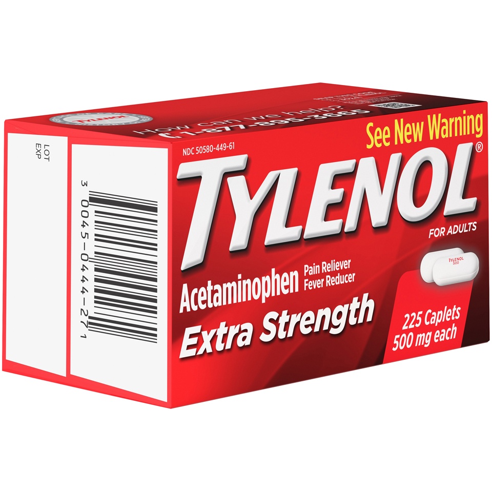 slide 2 of 6, Tylenol Extra Strength Caplets with Acetaminophen, Pain Reliever & Fever Reducer, Acetaminophen For Headache, Backache & Menstrual Pain Relief, 225 ct