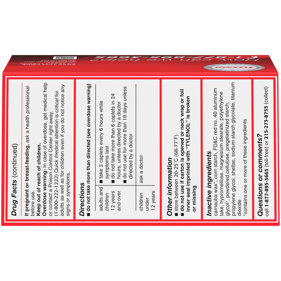 slide 6 of 6, Tylenol Extra Strength Caplets with Acetaminophen, Pain Reliever & Fever Reducer, Acetaminophen For Headache, Backache & Menstrual Pain Relief, 225 ct