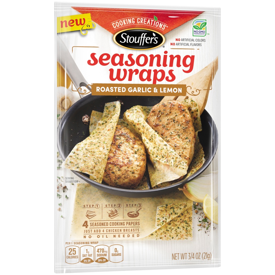 slide 5 of 8, Stouffer's Cooking Creations Roasted Garlic & Lemon Seasoning Wraps, 0.75 oz