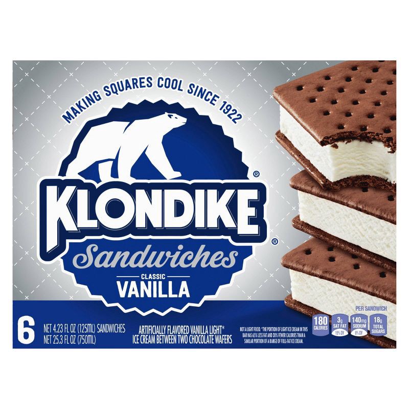 slide 2 of 7, Klondike Vanilla Ice Cream Sandwich - 6pk/25.36 fl oz, 6 ct, 25.36 fl oz