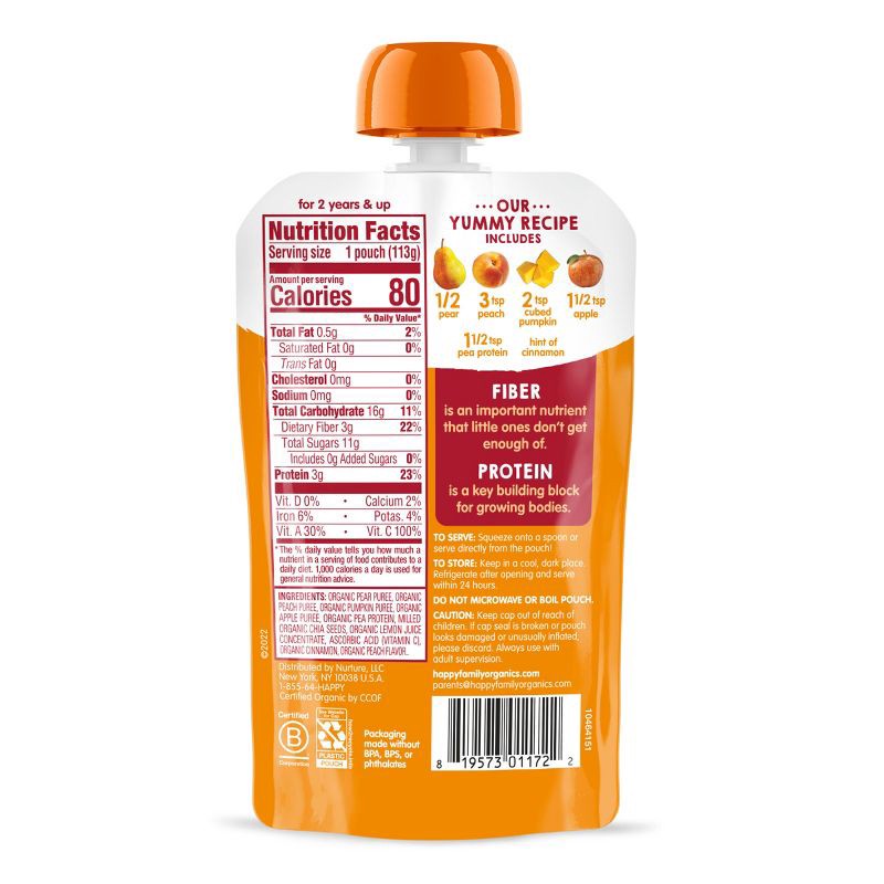 slide 2 of 9, Happy Baby HappyTot Fiber & Protein Organic Pears Apples Peaches Pumpkin with Cinnamon Baby Food Pouch - 4oz, 4 oz