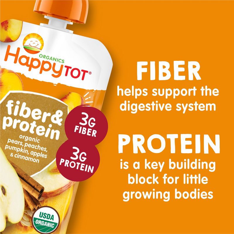 slide 4 of 9, Happy Baby HappyTot Fiber & Protein Organic Pears Apples Peaches Pumpkin with Cinnamon Baby Food Pouch - 4oz, 4 oz