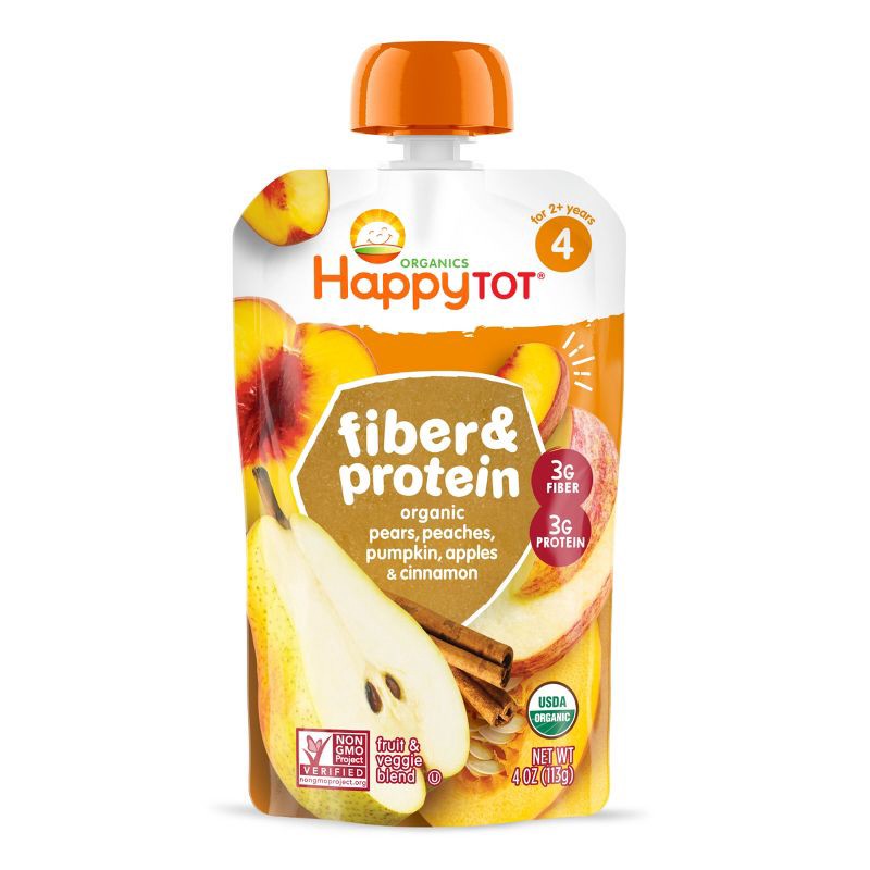 slide 7 of 9, Happy Baby HappyTot Fiber & Protein Organic Pears Apples Peaches Pumpkin with Cinnamon Baby Food Pouch - 4oz, 4 oz