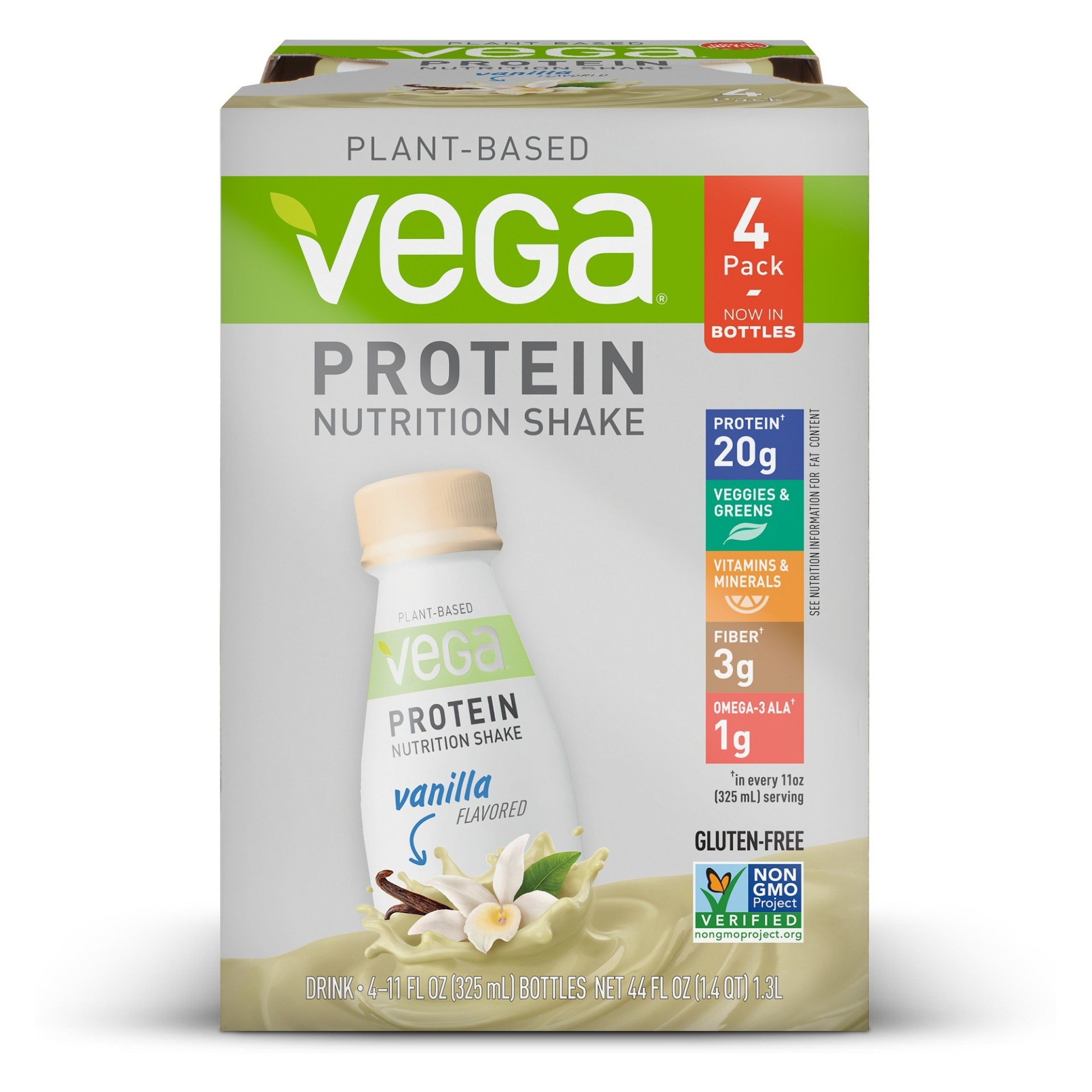 slide 1 of 3, Vega Vegan Protein Shake - Vanilla, 4 ct