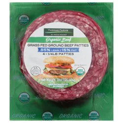 Thomas Farms 85/15 Ground Grass Fed Organic Beef Patties 4 x 0.25 oz Patties