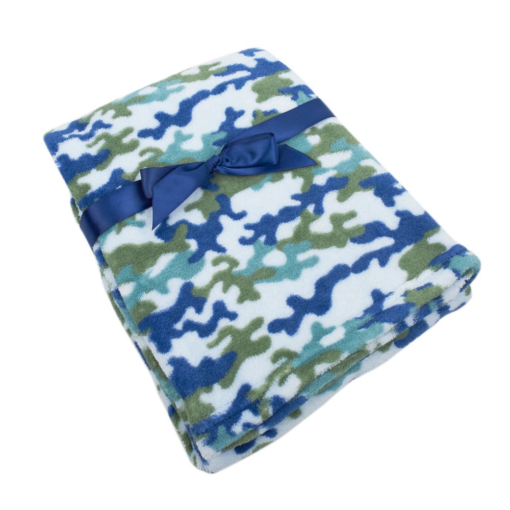 slide 3 of 4, Cutie Pie Camo Print Plush Baby Blanket - Blue, 1 ct