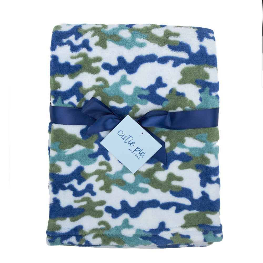 slide 4 of 4, Cutie Pie Camo Print Plush Baby Blanket - Blue, 1 ct