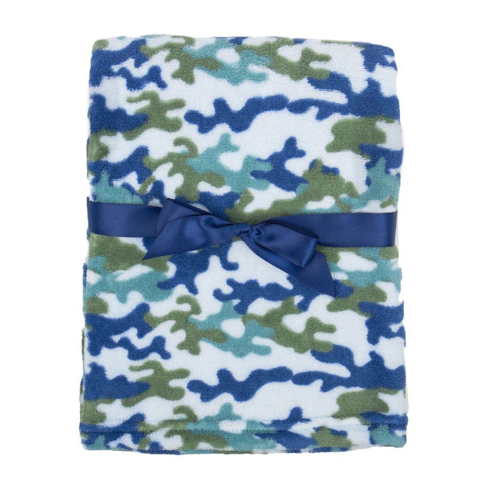 slide 1 of 4, Cutie Pie Camo Print Plush Baby Blanket - Blue, 1 ct