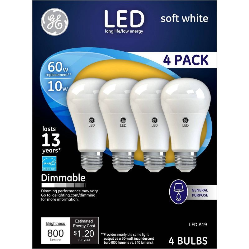 slide 1 of 3, GE Household Lighting GE 60w 4pk LED Dimmable Light bulbs, 4 ct