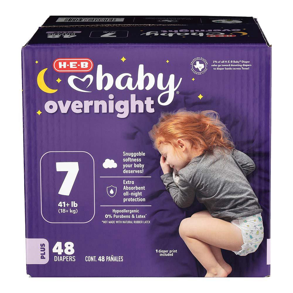 slide 1 of 1, H-E-B Baby Plus Overnight Diapers - Size 7, 48 ct