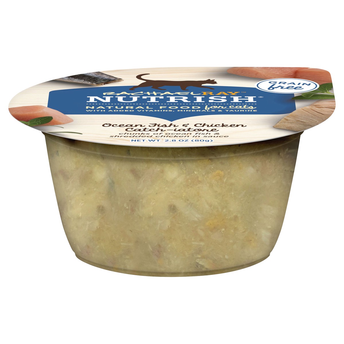 slide 1 of 8, Rachael Ray Nutrish Ocean Fish & Chicken Catch-iatore Wet Cat Food, 2.8 oz. Tub, 2.8 oz
