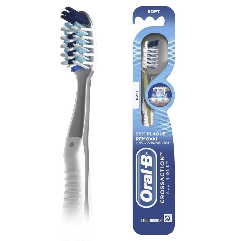 slide 1 of 8, Oral-B Cross Action All In One Toothbrush, Soft, 1 ct