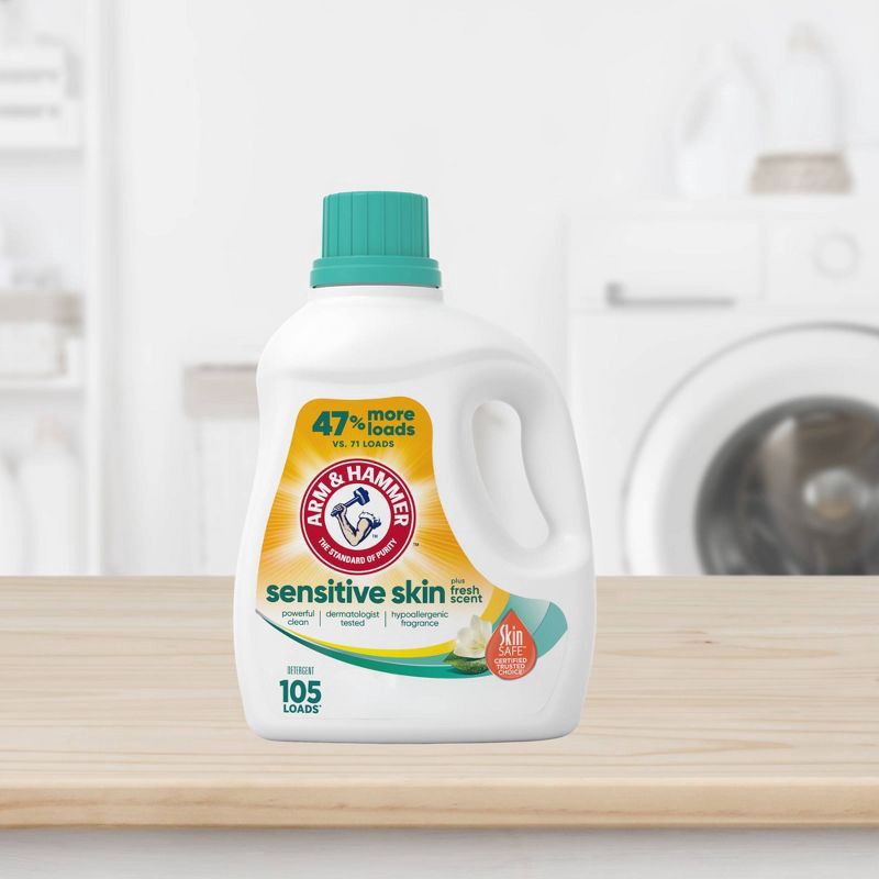slide 2 of 10, Arm & Hammer Hypoallergenic Fresh Scent for Sensitive Skin HE Liquid Laundry Detergent 105 Loads - 105 fl oz, 105 fl oz