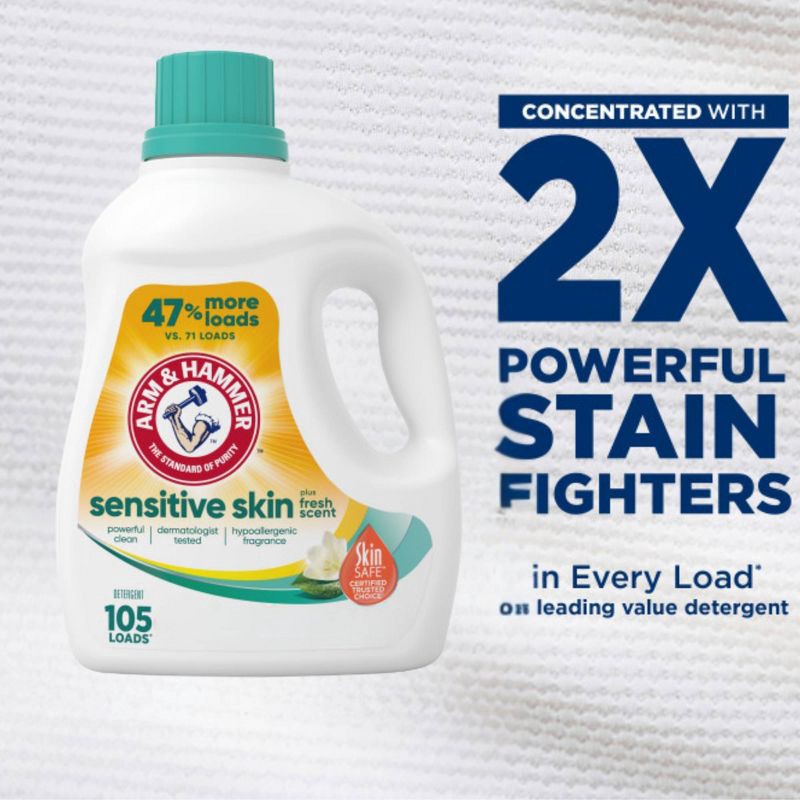 slide 4 of 10, Arm & Hammer Hypoallergenic Fresh Scent for Sensitive Skin HE Liquid Laundry Detergent 105 Loads - 105 fl oz, 105 fl oz