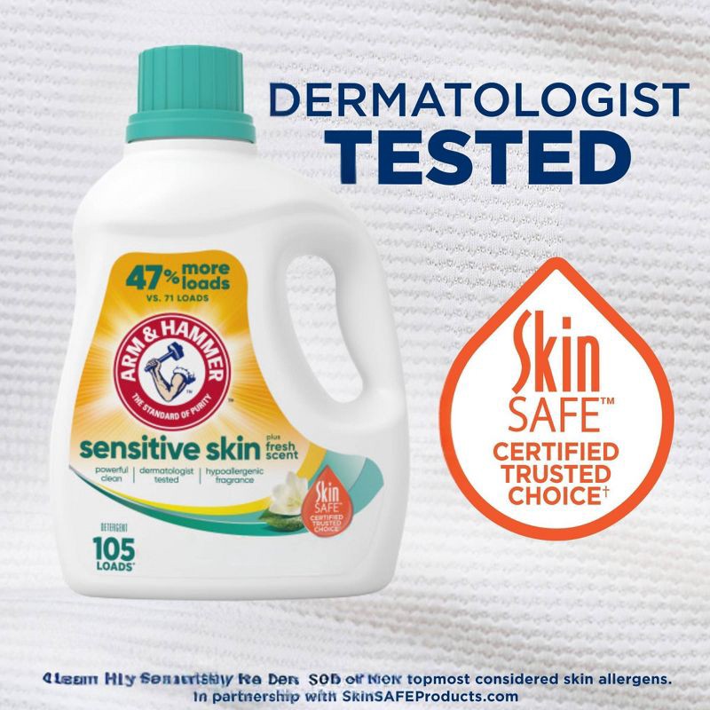 slide 6 of 10, Arm & Hammer Hypoallergenic Fresh Scent for Sensitive Skin HE Liquid Laundry Detergent 105 Loads - 105 fl oz, 105 fl oz