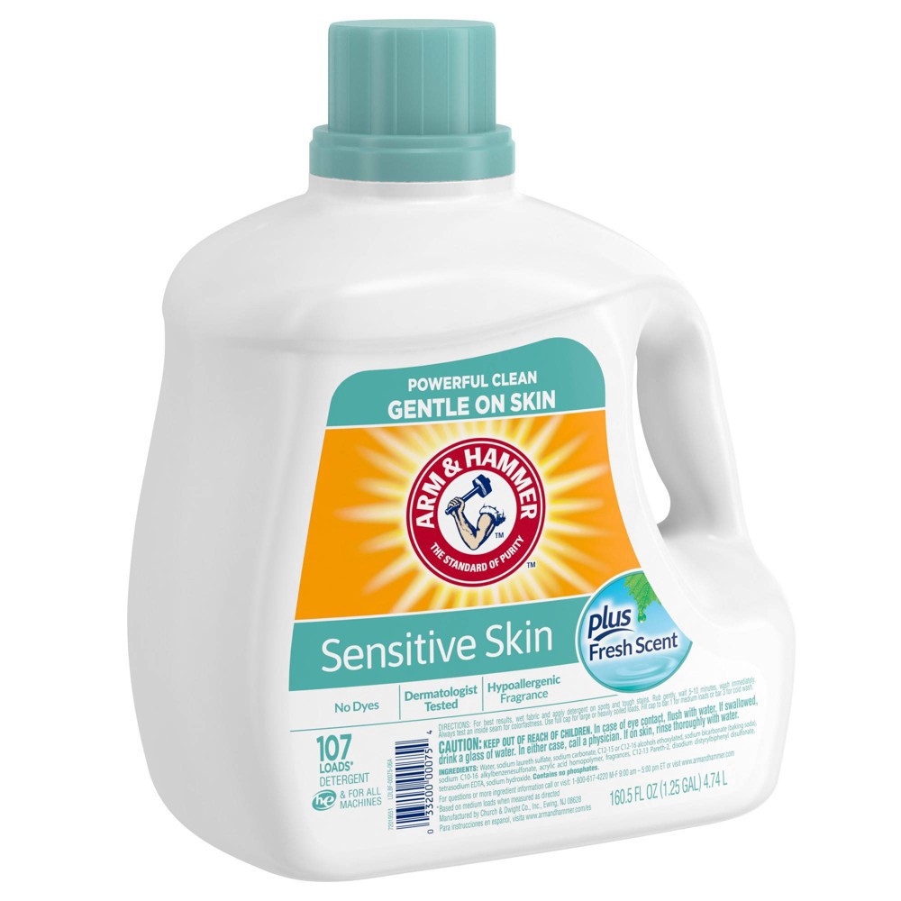 slide 9 of 17, Arm & Hammer Liquid Laundry Detergent for Sensitive Skin plus Skin-Friendly Fresh Scent - 144.5 fl oz, 144.5 fl oz