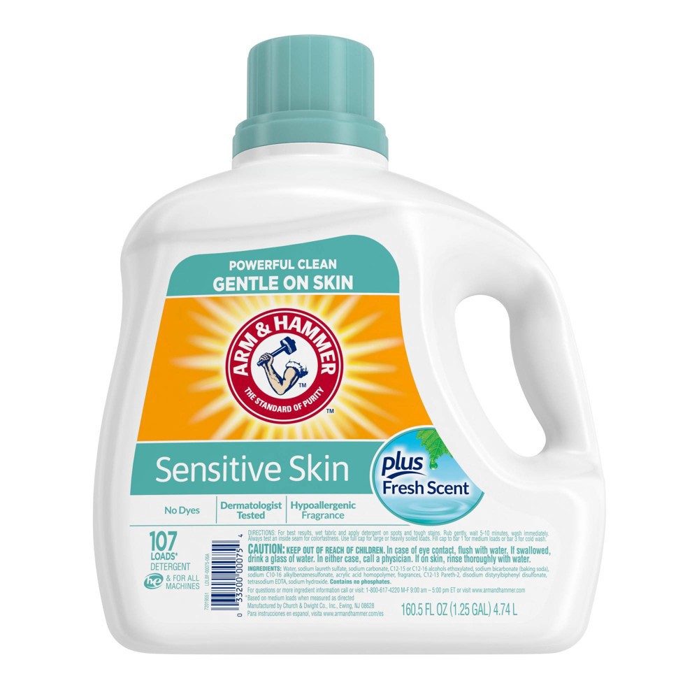 slide 10 of 17, Arm & Hammer Liquid Laundry Detergent for Sensitive Skin plus Skin-Friendly Fresh Scent - 144.5 fl oz, 144.5 fl oz