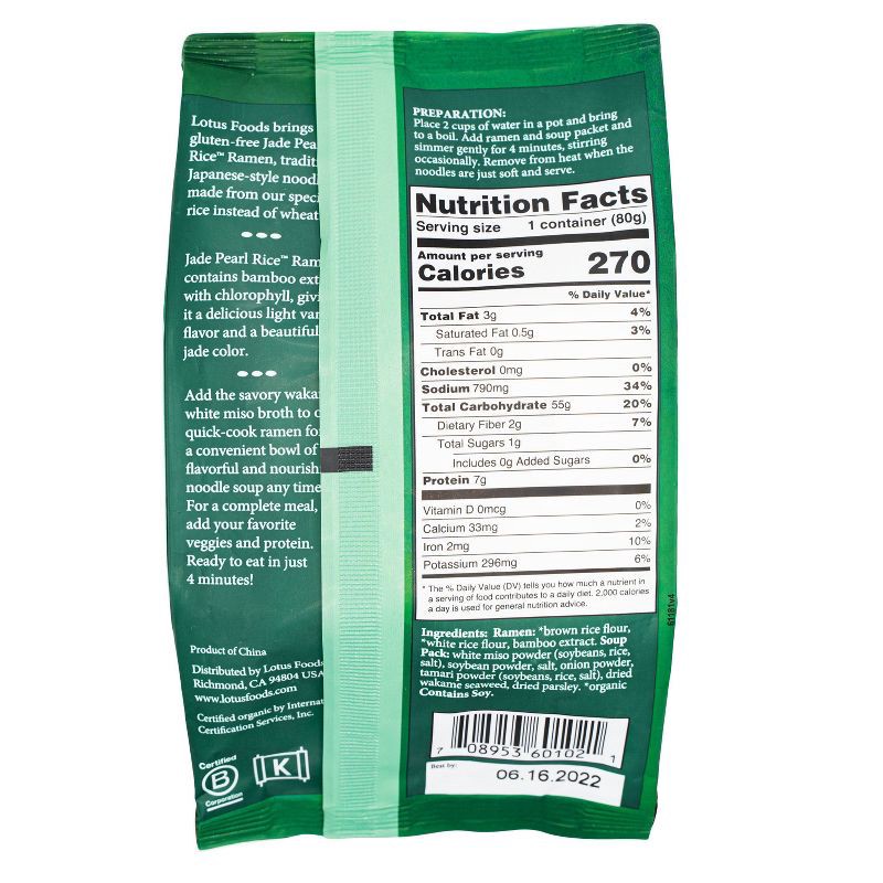 slide 2 of 5, Lotus Foods Gluten Free and Vegan Wakame Miso Soup Jade Pearl Rice Ramen - 2.8oz., 2.8 oz