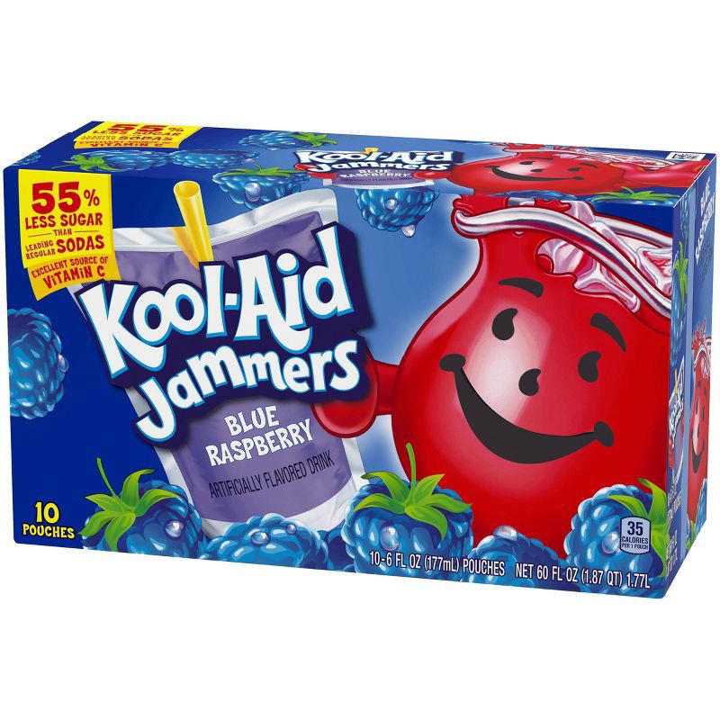 slide 9 of 10, Kool-Aid Jammers Blue Raspberry Juice Drinks - 10pk/6 fl oz Pouches, 10 ct; 6 fl oz