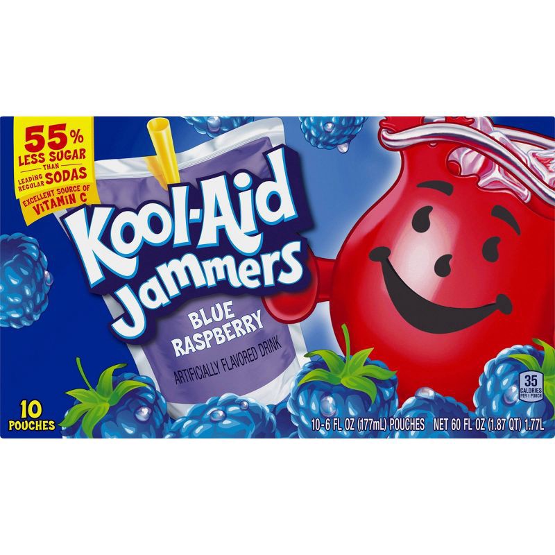 slide 10 of 10, Kool-Aid Jammers Blue Raspberry Juice Drinks - 10pk/6 fl oz Pouches, 10 ct; 6 fl oz