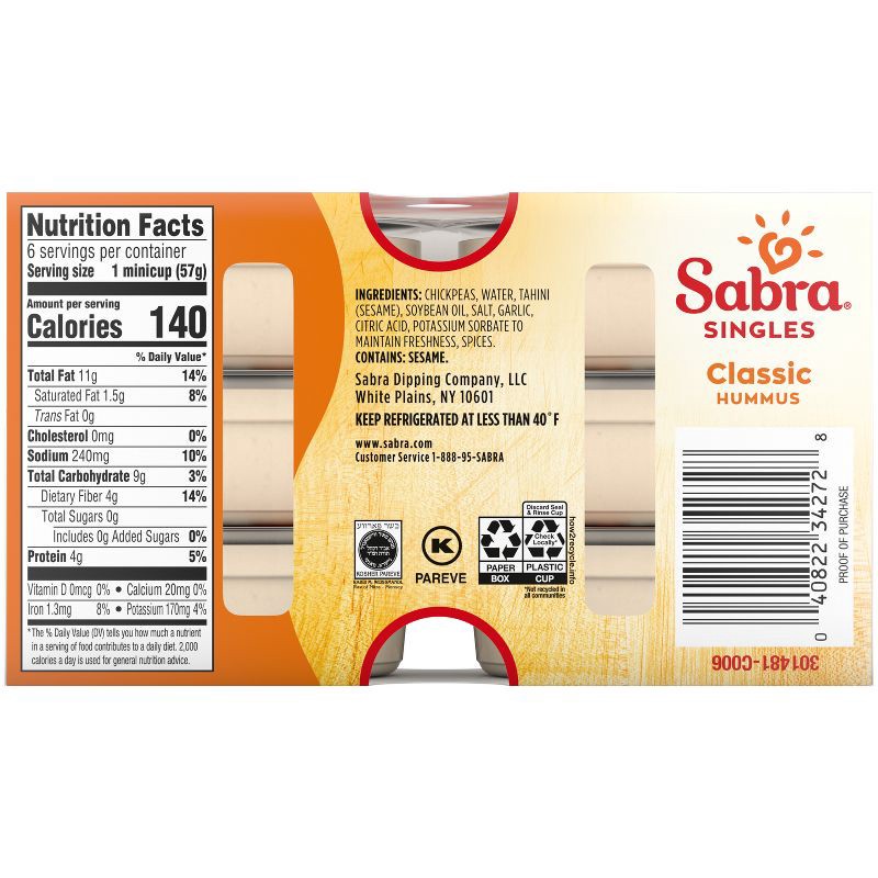 slide 2 of 6, Sabra Classic Hummus Singles - 12oz/6ct, 6 ct; 12 oz