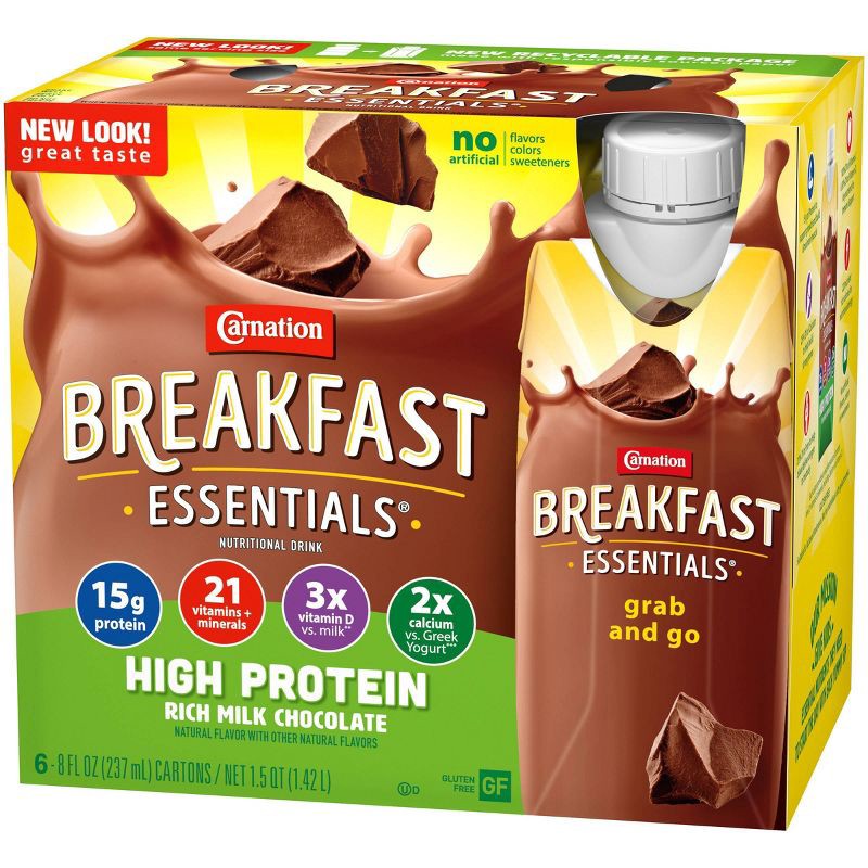 slide 3 of 6, Carnation Breakfast Essentials High Protein Ready to Drink Rich Milk Chocolate - 6ct / 1.5QT, 6 ct, 1.5 qt