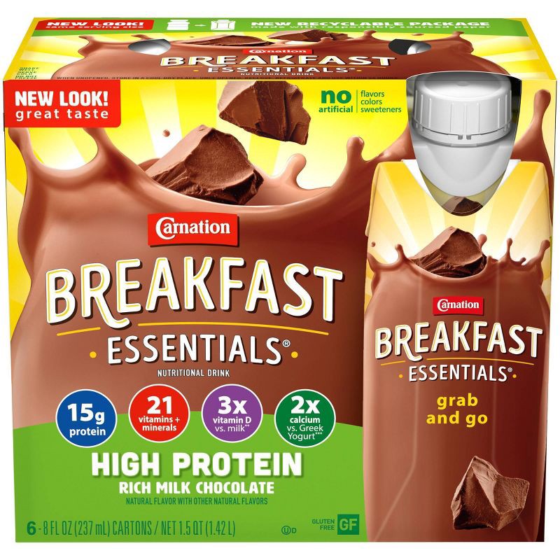 slide 1 of 6, Carnation Breakfast Essentials High Protein Ready to Drink Rich Milk Chocolate - 6ct / 1.5QT, 6 ct, 1.5 qt