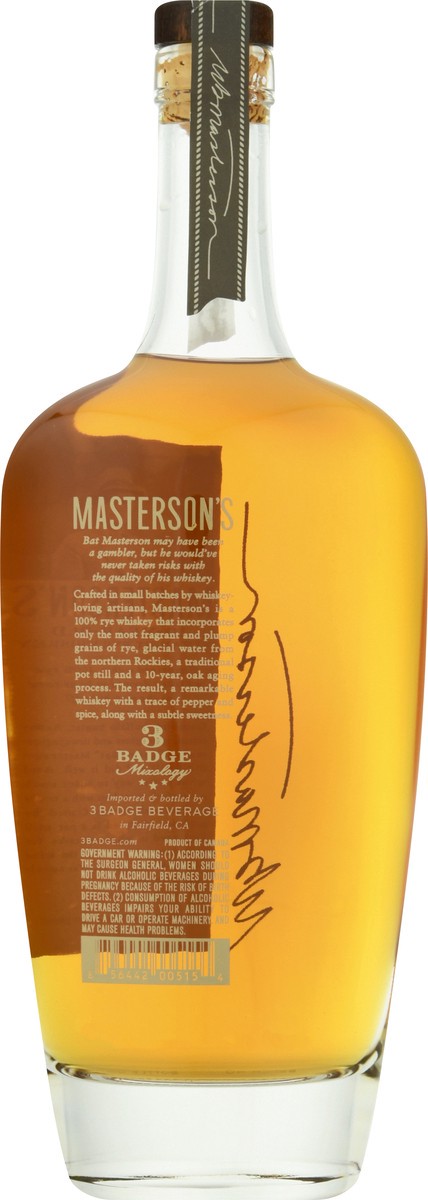 slide 8 of 9, Masterson's Straight Rye Whiskey 750 ml, 750 ml