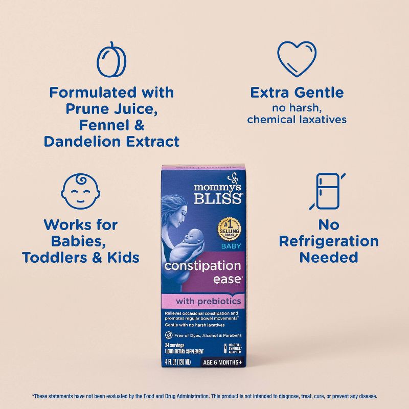 slide 4 of 9, Mommy's Bliss Baby Constipation Ease + Prebiotics - 4oz (24 servings), 4 oz, 24 servings