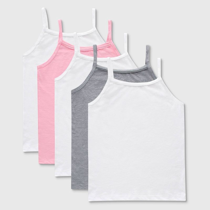 slide 1 of 5, Hanes Girls' 5pk Camisole - White/Gray/Pink M, 5 ct