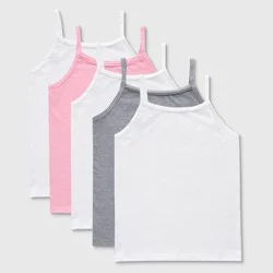 Hanes Girls&#x27; 5pk Camisole - White/Gray/Pink S: Tagless Sleeveless Spaghetti Straps,