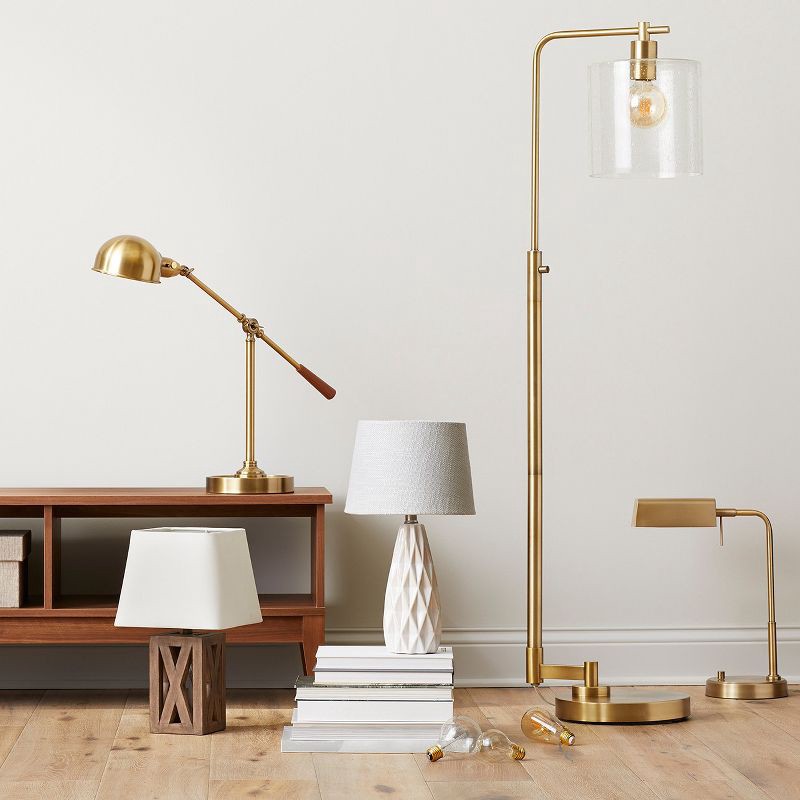 slide 2 of 2, Washed Wood Box Small Lamp Base Brown - Threshold™: Accent for Nightstand, No Assembly, UL Listed, 1 ct