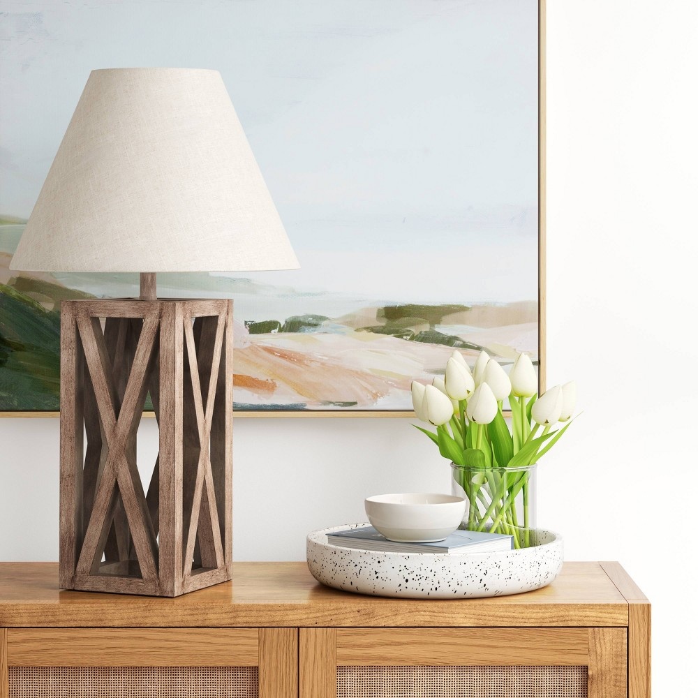 slide 3 of 3, Washed Wood Box Large Lamp Base Brown - Threshold, 1 ct