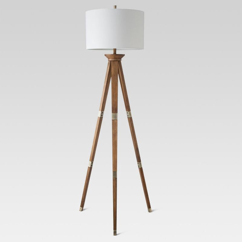 slide 3 of 10, 60"x16" Tripod Floor Lamp Oak Tone Wooden Finish - Threshold™: Elegant Standing Lighting, 3-Way Switch, UL Listed, 1 ct
