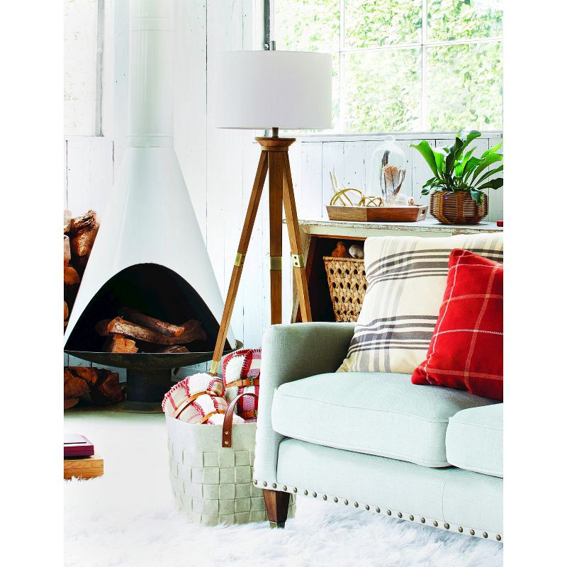 slide 5 of 10, 60"x16" Tripod Floor Lamp Oak Tone Wooden Finish - Threshold™: Elegant Standing Lighting, 3-Way Switch, UL Listed, 1 ct