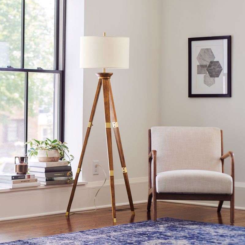 slide 7 of 10, 60"x16" Tripod Floor Lamp Oak Tone Wooden Finish - Threshold™: Elegant Standing Lighting, 3-Way Switch, UL Listed, 1 ct