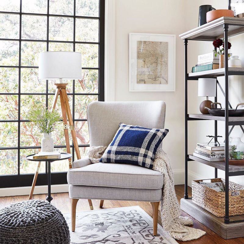 slide 9 of 10, 60"x16" Tripod Floor Lamp Oak Tone Wooden Finish - Threshold™: Elegant Standing Lighting, 3-Way Switch, UL Listed, 1 ct