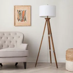 60"x16" Tripod Floor Lamp Oak Tone Wooden Finish - Threshold™: Elegant Standing Lighting, 3-Way Switch, UL Listed