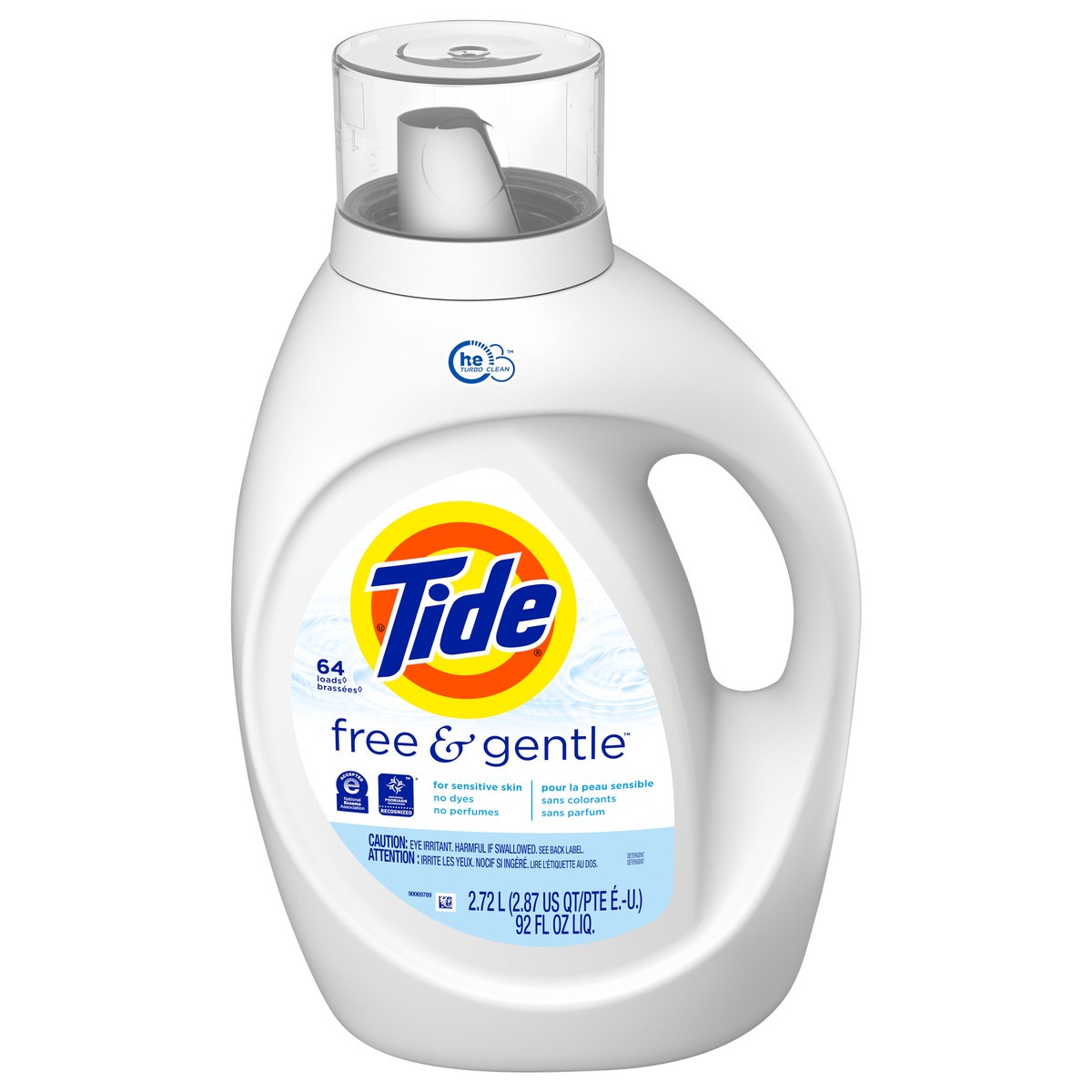 slide 1 of 149, Tide Free & Gentle Liquid Laundry Detergent, 64 loads 92 fl oz, HE Compatible, 2.87 qt