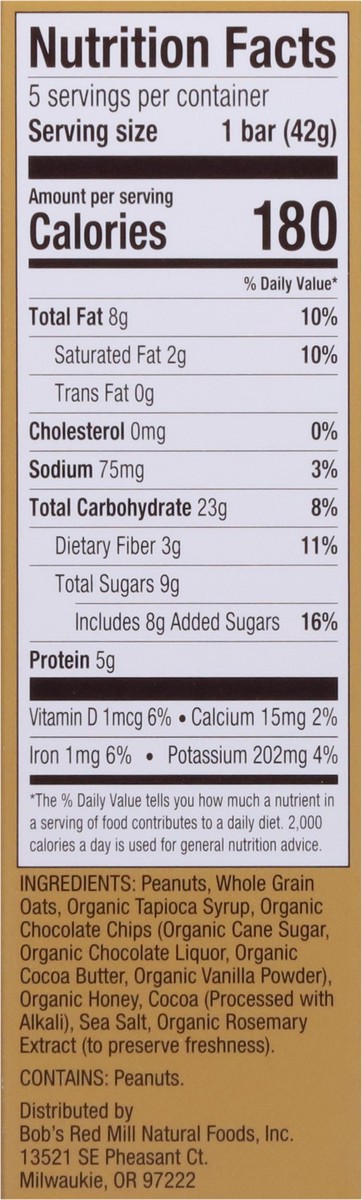 slide 3 of 9, Bob's Red Mill Peanut Butter Chocolate & Oats Bars 5 - 1.48 oz Bars, 5 ct