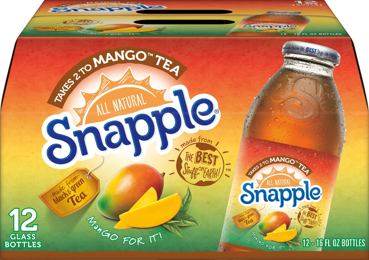 slide 1 of 2, Snapple Takes 2 To Mango Tea - 12 ct; 16 fl oz, 12 ct; 16 fl oz