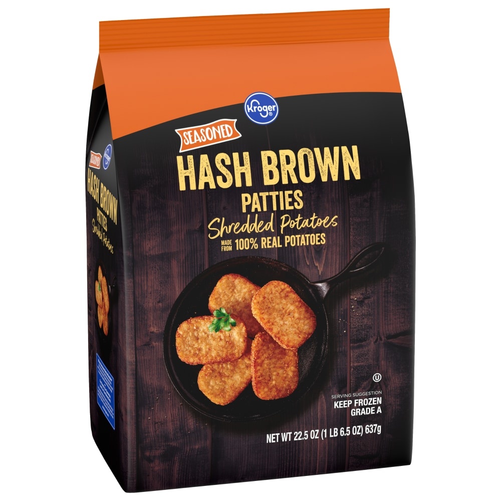 slide 1 of 4, Kroger Seasoned Hash Brown Shredded Potato Patties, 22.5 oz