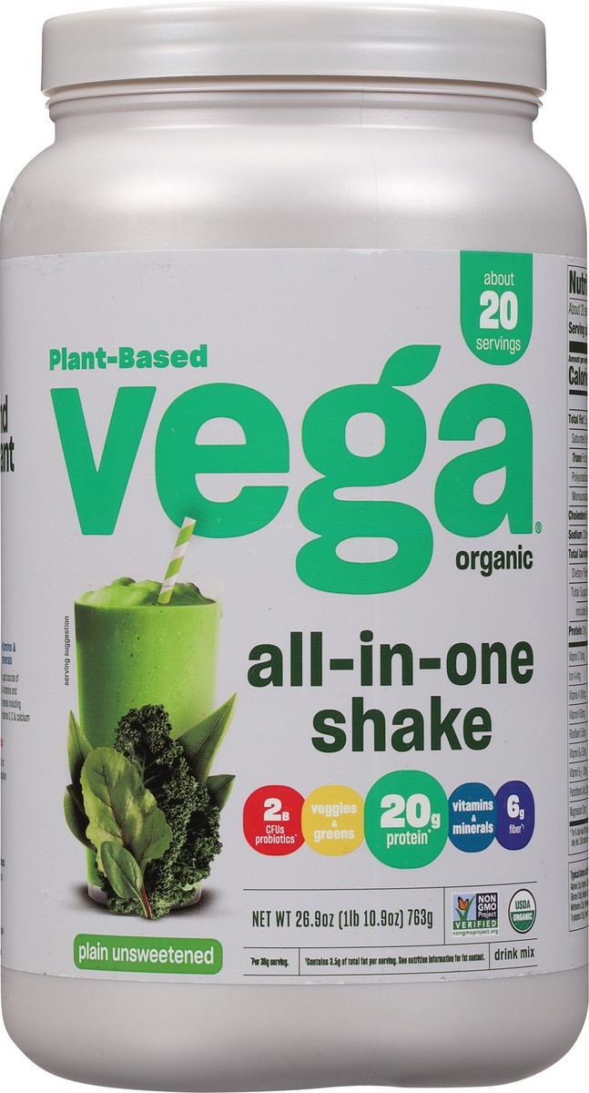 slide 6 of 9, Vega Organic All-In-One Shake Plain Unsweetened Drink Mix 26.9 oz, 26.9 oz