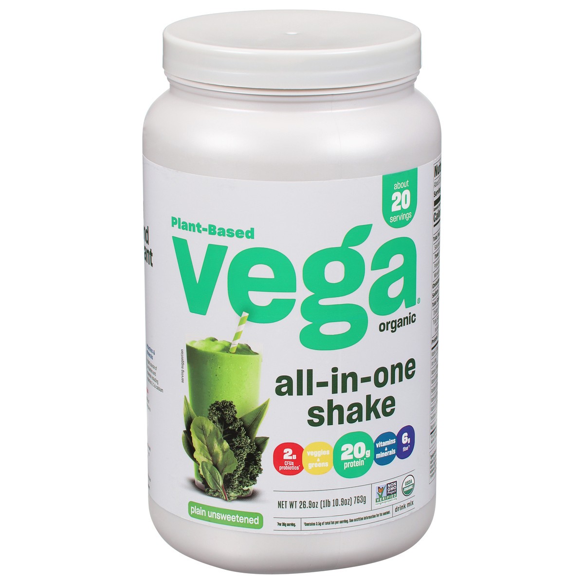 slide 1 of 9, Vega Organic All-In-One Shake Plain Unsweetened Drink Mix 26.9 oz, 26.9 oz