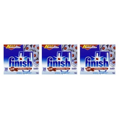 slide 1 of 1, Finish All-in-1 Powerball Super Charged Deep Clean Fresh Scent Automatic Dishwasher Detergent, 20 ct