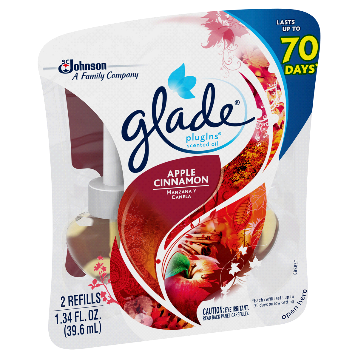 Glade PlugIns Scented Oil Air Freshener Refill, Apple Cinnamon 2 ct; 1.