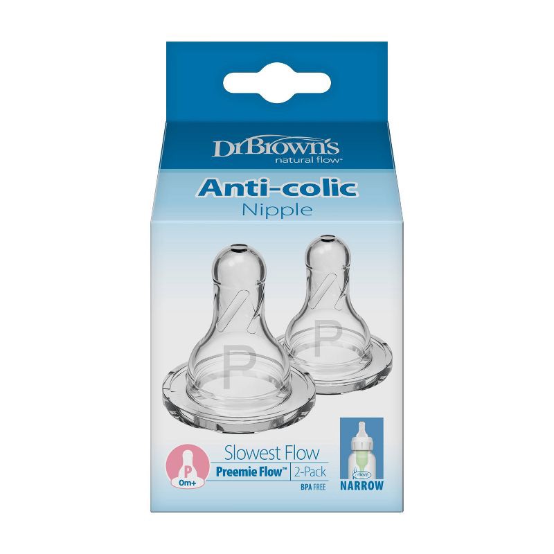 slide 5 of 12, Dr. Brown's Preemie Flow Narrow Baby Bottle Silicone Nipple - Slowest Flow - 2pk - 0m+, 2 ct